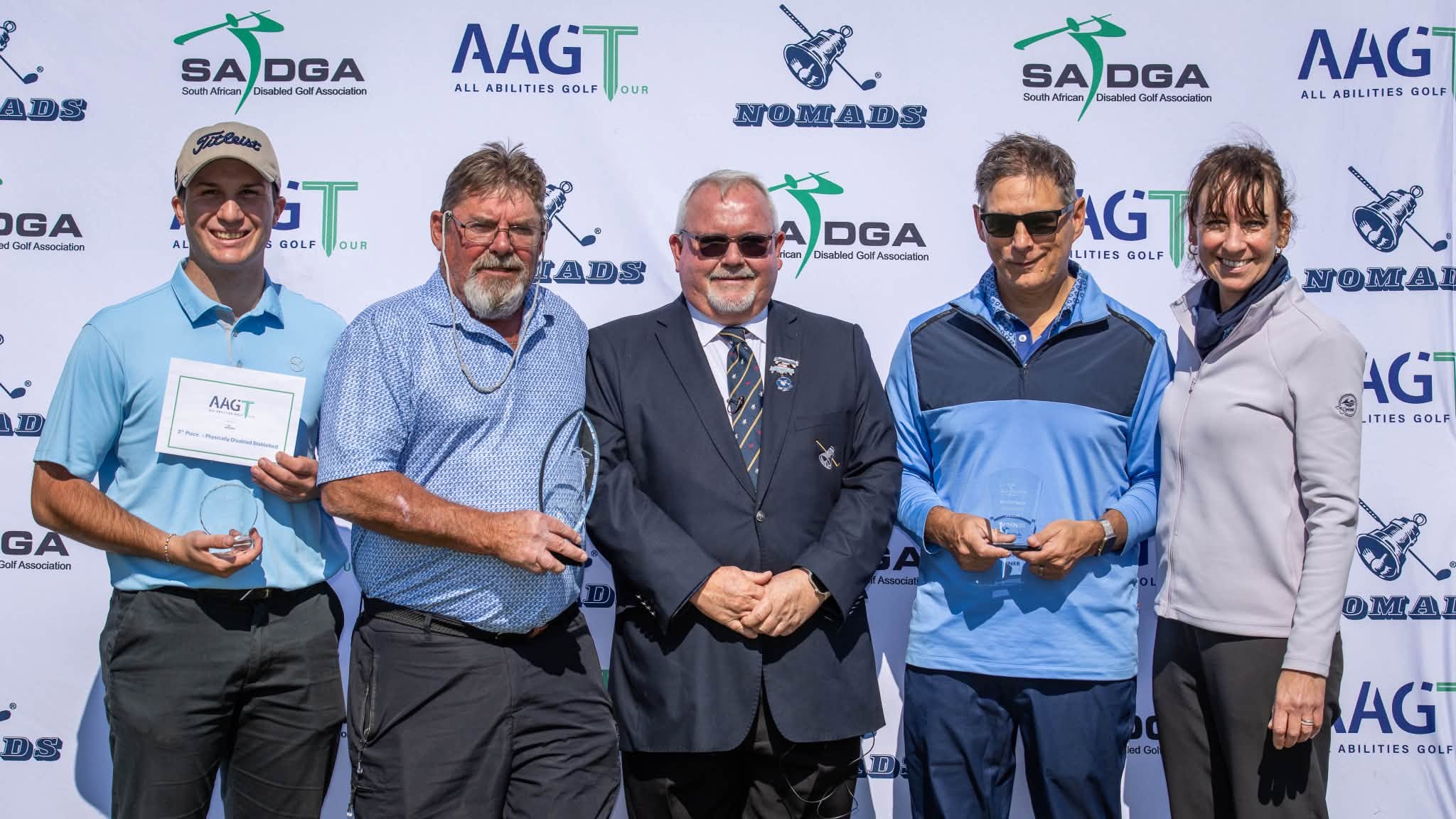 SADGA Tshwane Disabled Open 2026 Leon Strydom and Jontey Kotze, posing with their trophies at the SADGA Tshwane Disabled Open.